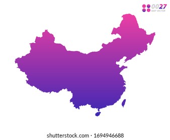 Gradiente violeta de colores vivos en el mapa de China sobre fondo blanco. Organizado en capas para una edición sencilla.