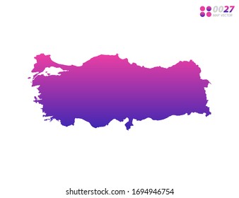 Gradiente violeta de colores vivos en el mapa de Turquía sobre fondo blanco. Organizado en capas para una edición sencilla.