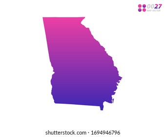 Mapa sobre fondo blanco del degradado violeta brillante de Georgia (USA). Organizado en capas para una edición sencilla.