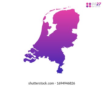 Gradiente violeta de colores vivos en el mapa de los Países Bajos sobre fondo blanco. Organizado en capas para una edición sencilla.