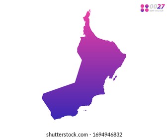 Gradiente violeta de colores vivos del mapa de Omán sobre fondo blanco. Organizado en capas para una edición sencilla.