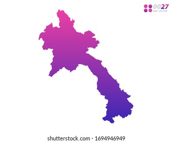 Gradiente violeta de colores vivos en el mapa de Laos sobre fondo blanco. Organizado en capas para una edición sencilla.