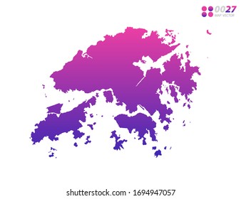 Gradiente violeta de colores vivos en el mapa de fondo blanco de Hong Kong. Organizado en capas para una edición sencilla.