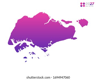 Gradiente violeta de colores vivos en el mapa de Singapur sobre fondo blanco. Organizado en capas para una edición sencilla.