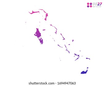Gradiente violeta de colores vivos en el mapa de las Bahamas sobre fondo blanco. Organizado en capas para una edición sencilla.