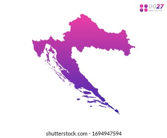 Gradiente violeta de colores vivos de Croacia mapa sobre fondo blanco. Organizado en capas para una edición sencilla.