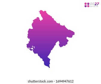 Gradiente violeta de colores vivos en el mapa de Montenegro sobre fondo blanco. Organizado en capas para una edición sencilla.