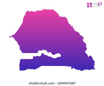 Gradiente violeta de colores vivos en el mapa de Senegal sobre fondo blanco. Organizado en capas para una edición sencilla.