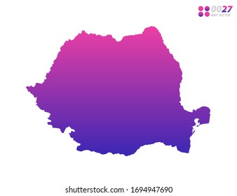 Vector bright colorful purple gradient of Romania map on white background. Organized in layers for easy editing.