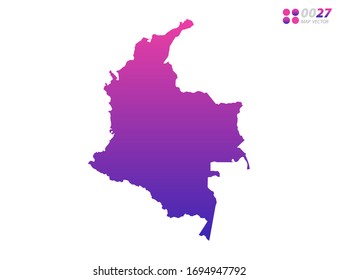 Gradiente violeta de colores vivos de Colombia mapa sobre fondo blanco. Organizado en capas para una edición sencilla.