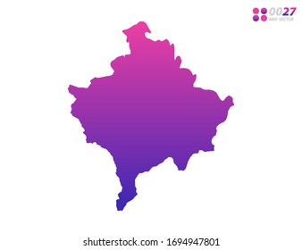 Gradiente violeta de colores vivos en el mapa de Kosovo sobre fondo blanco. Organizado en capas para una edición sencilla.