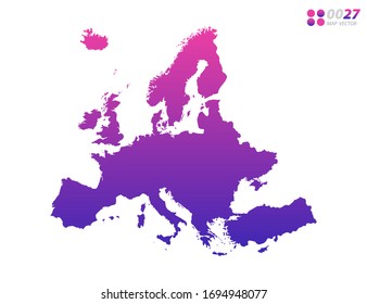 Gradiente violeta de colores vivos de Europa mapa de fondo blanco. Organizado en capas para una edición sencilla.