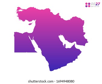 Gradiente violeta de colores vivos en el mapa de Medio Oriente sobre fondo blanco. Organizado en capas para una edición sencilla.