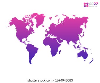 Vector bright colorful purple gradient of World map on white background. Organized in layers for easy editing.