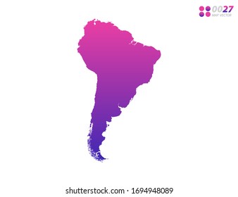 Vector bright colorful purple gradient of South America map on white background. Organized in layers for easy editing.