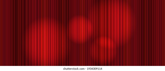 Vector bright colorful red curtain background with  abstract stage lights, colorful graphic backdrop, pefomance concept, glowing illustration.