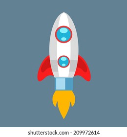 Vector bright colorful rocket, illustration in blue background