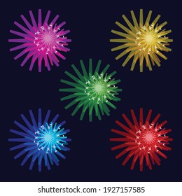 vector bright colorful stylized layered fireworks