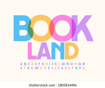 El concepto de "Book Land" es un vector brillante. Fuente artística elegante. Coloridas letras y números de alfabeto creativos