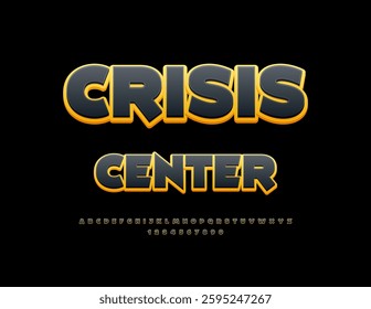 Vector Bright concept Crisis Center. Black and Yellow Modern Font. Digital Uppercase set of Alphabet Letters and Numbers.