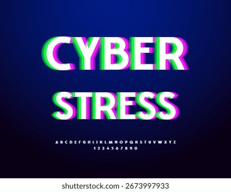 Vetor Brilhante conceito Cyber Stress. Fonte do estilo com falha. Definição de letras e números do alfabeto tecnológico brilhante