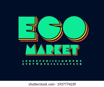 Vector bright concept Eco Market. Isometric creative Font. 3D Alphabet Letters and Numbers set