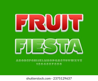 Vector bright concept Fruit Fiesta.  Creative Green Font. Artistic Alphabet Letters, Numbers  and Symbols set