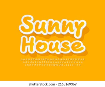 Vector bright concept Sunny House. Yellow artistic Font. Paper style Alphabet Letters, Numbers and Symbols set