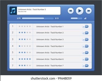Vector bright contrast audio player with control navigation panel