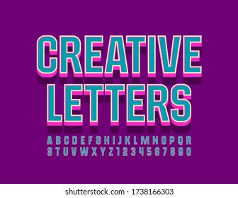 Vector Bright Creative Alphabet Letters and Numbers. 3D trendy Font