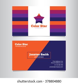 Vector bright creative business card template with stars logo