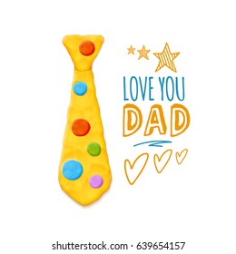 Vector Bright Cute Father's Day Greeting With Realistic Clay Tee Decoration