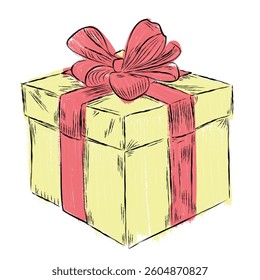 vector bright drawing gift, yellow box with red bow