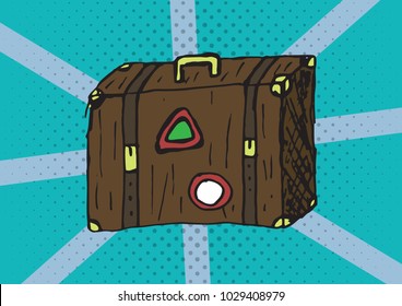 Vector bright dynamic cartoon illustration. Pop Art style. suitcase