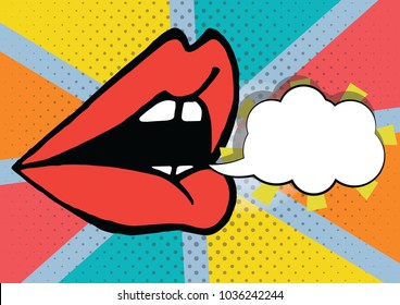 Vector bright dynamic cartoon illustration. Pop Art style. lips