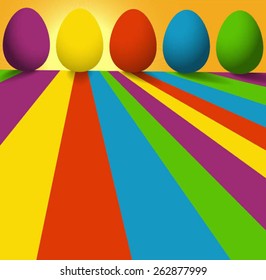 Vector - bright Easter eggs against a rainbow