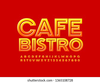 Vector emblema brillante Café Bistro, Color gradiente Font. Conjunto de letras y números de alfabeto moderno
