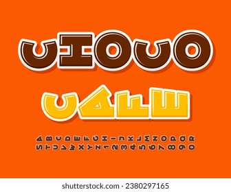 Vector bright Emblem Choco Cafe. Creative Glossy Font. Rotated Alphabet Letters and Numbers