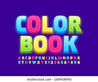 Vector bright Emblem Color Book. Kids Colorful Font. Creative Alphabet Letters and Numbers.