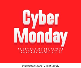 Vector brillante Emblem Cyber Lunes. Elegante Fuente Blanca. Letras, números y símbolos alfabéticos modernos 3D