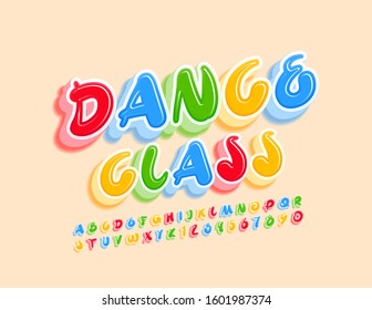 Emblema vectorial brillante Club de Baile. Fuente 3D creativa. Coloridas letras y números de alfabeto para los niños