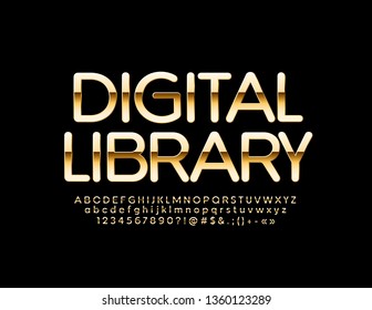 Biblioteca digital Emblem brillante vectorial. Golden y elegante Font. Letras, números y símbolos de alfabeto brillante.