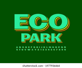 Vector brillante Emblem Eco Park. Tipo de letra colorido. Letras y números alfabéticos artísticos.