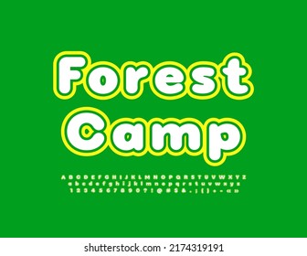 Vector bright emblem Forest Camp. Creative modern Font. Artistic Alphabet Letters and Numbers set