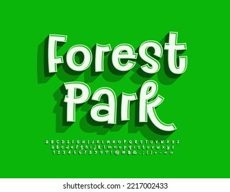 Vector bright Emblem Forest Park. Modern handwritten Font. Creative Alphabet Letters and Numbers.