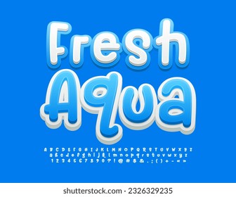 Vector bright Emblem Fresh Aqua. Funny Handwritten Font. white and Blue creative Alphabet Letters, Numbers and Symbols set