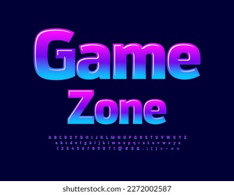 Vector bright Emblem Game Zone. Trendy Colorful Font. Creative Alphabet Letters and Numbers.