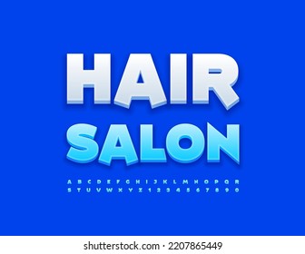 Vector bright emblem Hair Salon. Trendy Blue Font. Creative Alphabet Letters and Numbers set