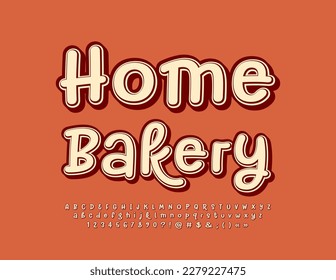 Vektor helles Emblem Home Bäckerei mit lustigen handgeschriebenen Schriften. Moderne Alphabet-Buchstaben, Zahlen und Symbole
