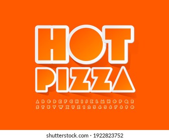 Emblema vectorial brillante Pizza caliente. Estilo abstracto Tipo de letra. Conjunto de letras y números alfabéticos pegatinas